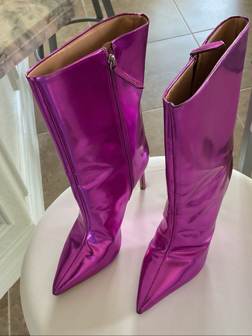 SCHUTZ MAry boots in fuschia, see closeups of marks, size 7.5